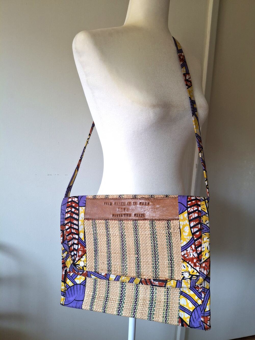 Fondation Panzi 2018 Nobel Peace Prize Crossbody Bag African Wax Woven Straw M